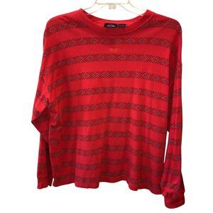 Vintage Dockers Womens 1X Red Striped Long SLeeve Pullover Sweatshirt Shirt Top